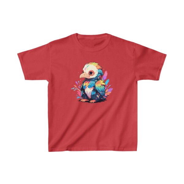 cute microraptor with vibrant feathers on a kids tee