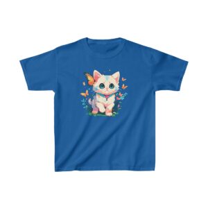 adorable kitten surrounded by butterflies on a kids tee