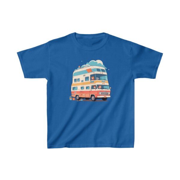 Kids Heavy Cotton Tee with a cartoon double-decker RV in retro colors