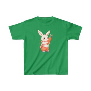 cute bunny holding a large carrot on a kids tee