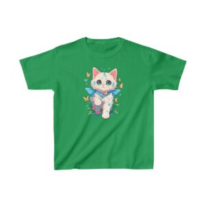 cute kitten surrounded by butterflies on a kids tee