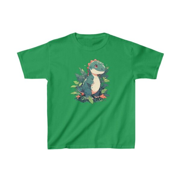 Cute baby brachiosaurus sitting among lush plants on a Kids Heavy Cotton Tee