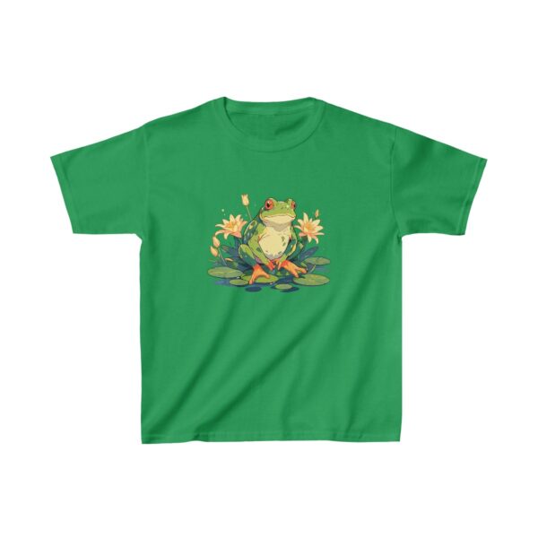 cute frog sitting on a lily pad with flowers on a kids tee