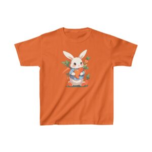 cute bunny with a basket of carrots on a kids tee