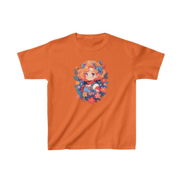 Superheroine graphic with floral background on heavy cotton tee