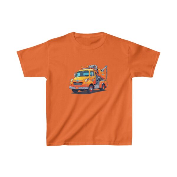 Kids Heavy Cotton Tee with a cartoon yellow tow truck design