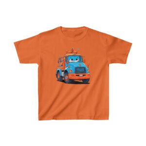 Kids Heavy Cotton Tee with a cartoon blue tow truck design