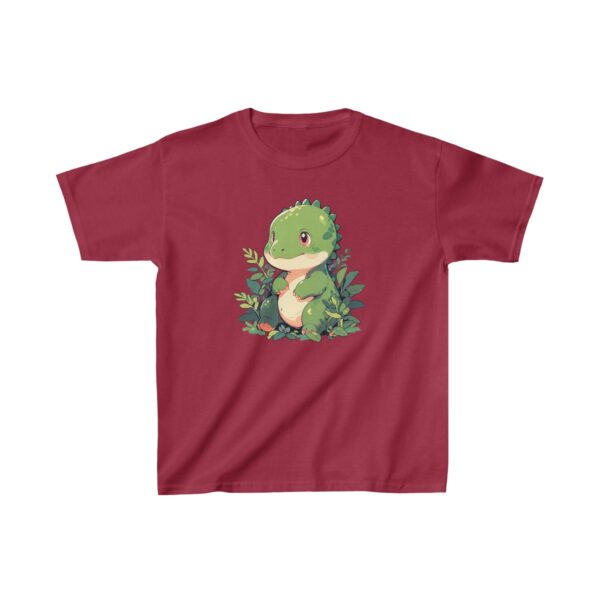 Cute baby apatosaurus sitting among plants on a Kids Heavy Cotton Tee