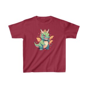 Cute baby carnotaurus with tiny wings on a Kids Heavy Cotton Tee