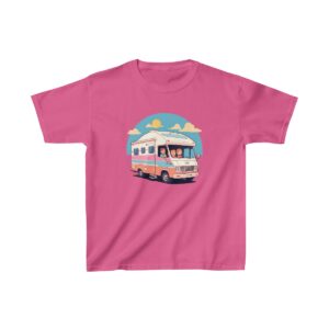 Kids Heavy Cotton Tee with a cartoon RV driving with a family inside