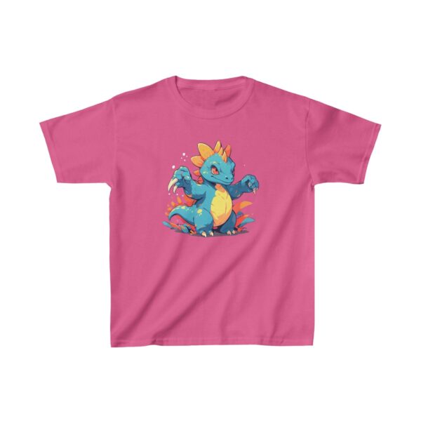 Cute baby therizinosaurus standing with claws raised on a Kids Heavy Cotton Tee