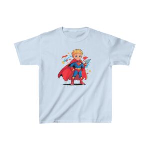 Superhero kid graphic with cape on heavy cotton tee