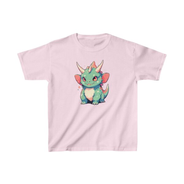 Cute baby carnotaurus with small horns and wings on a Kids Heavy Cotton Tee