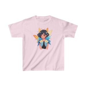 Superheroine graphic with butterfly wings on heavy cotton tee