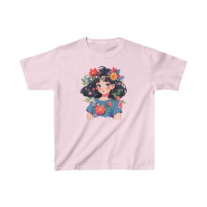 Superheroine graphic with floral headpiece on heavy cotton tee