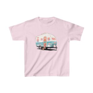 Kids Heavy Cotton Tee with a cartoon RV camper in pastel colors