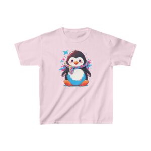 cute baby penguin with a scarf and snowflakes on a kids tee