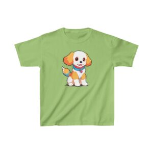 cute puppy with a collar sitting on a kids tee