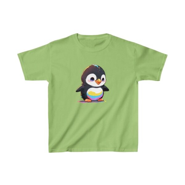 cute baby penguin with a colorful belly on a kids tee