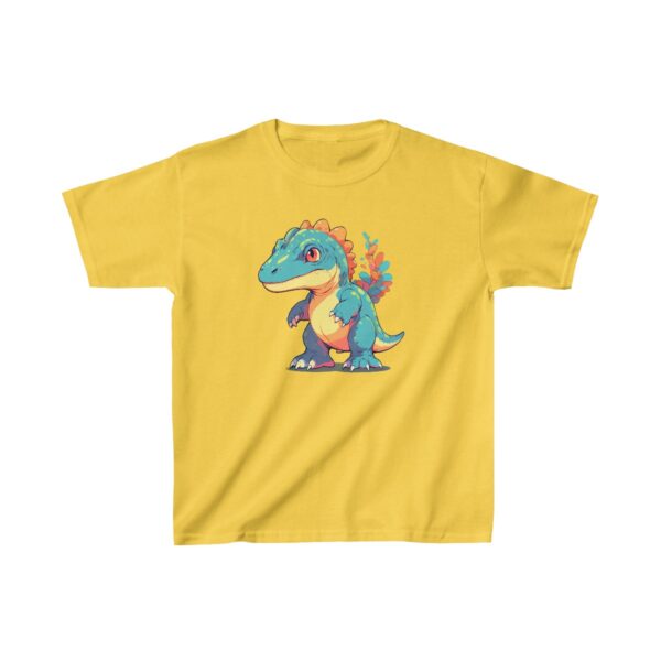 Cute baby allosaurus with a playful expression on a Kids Heavy Cotton Tee