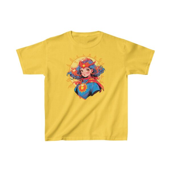 Superhero girl graphic with cape and headband on heavy cotton tee