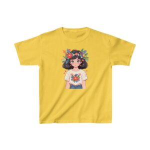 Superheroine graphic with floral crown on heavy cotton tee