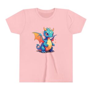 Cute dragon illustration on youth short sleeve tee with colorful wings