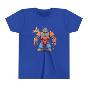 Giant robot illustration on youth short sleeve tee with cartoon details