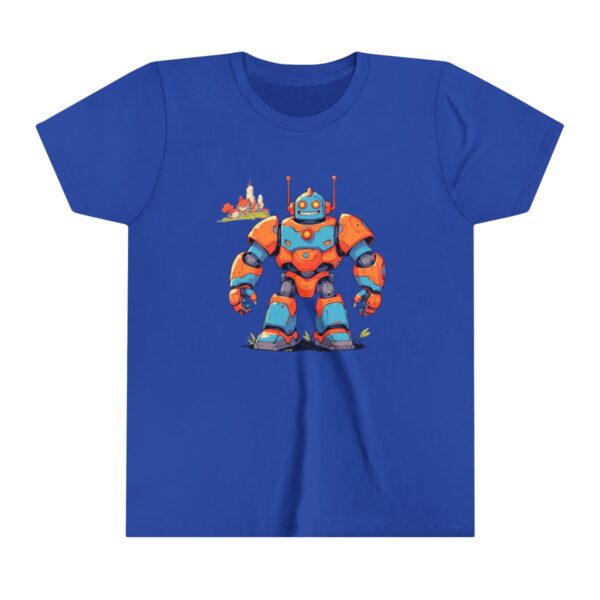 Giant robot illustration on youth short sleeve tee with cartoon details