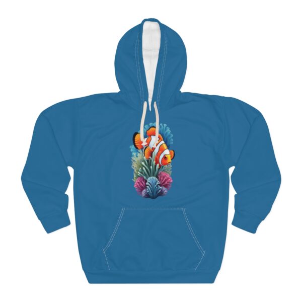 Fish Hoodie with colorful clownfish and coral design