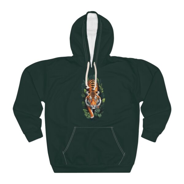 Tiger Hoodie in deep green with bold tiger design.