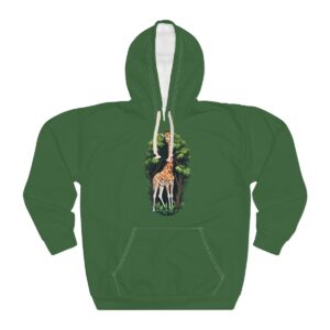 Giraffe Hoodie in forest green with a giraffe graphic