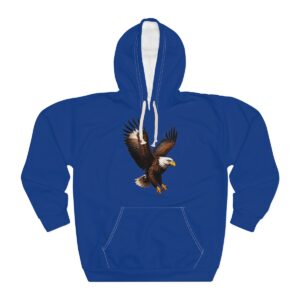 Blue Eagle Hoodie with bold bald eagle graphic in mid-flight