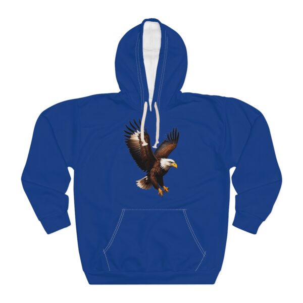 Blue Eagle Hoodie with bold bald eagle graphic in mid-flight