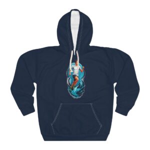 Unisex Pullover Runner Hoodie featuring a bold runner design on a navy background