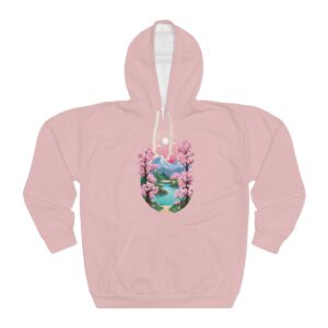 Pink Hoodie with cherry blossom design in pastel tones