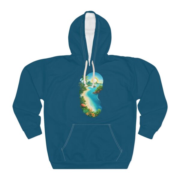 Tropical hoodie with a beach and ocean design