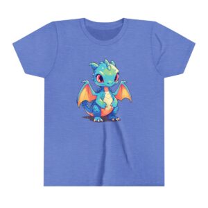 Cute dragon illustration on youth short sleeve tee with playful expression