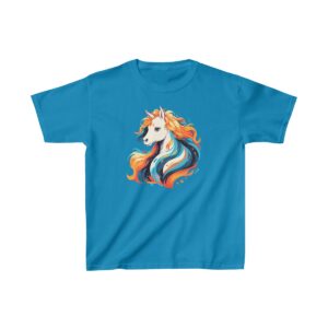 majestic unicorn with flowing colorful mane on a kids tee