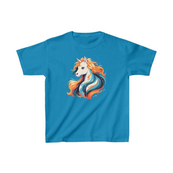 majestic unicorn with flowing colorful mane on a kids tee