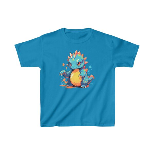 Cute baby therizinosaurus with spiky back and raised claws on a Kids Heavy Cotton Tee