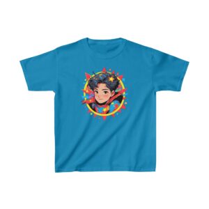 Superhero boy graphic with stars on heavy cotton tee