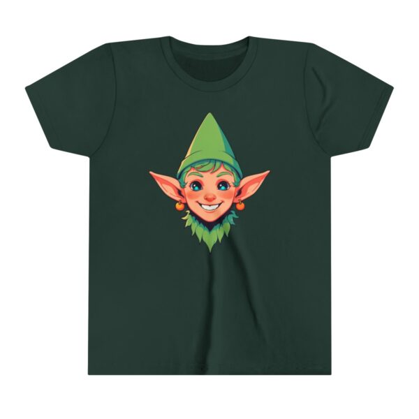 Elf character illustration on youth short sleeve tee with green hat and beard