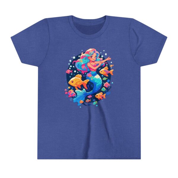 Colorful mermaid illustration on youth short sleeve tee with vibrant fish and underwater scene