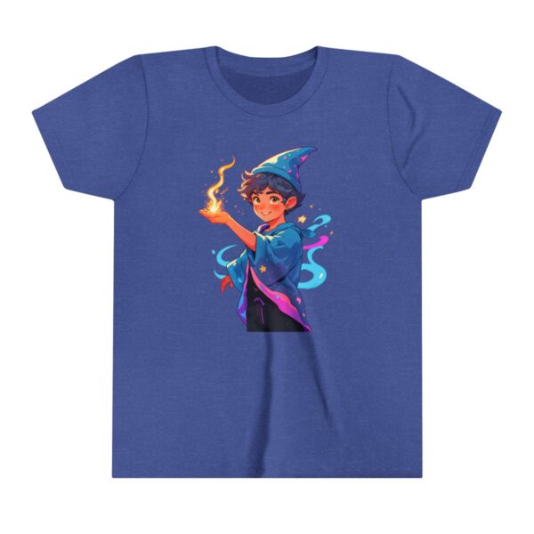 Sorcerer character illustration on youth short sleeve tee with magical effects