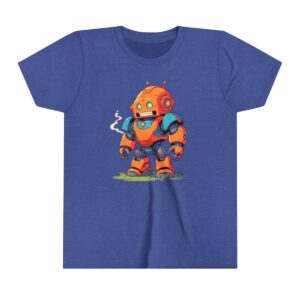 Giant robot illustration on youth short sleeve tee with smoke details