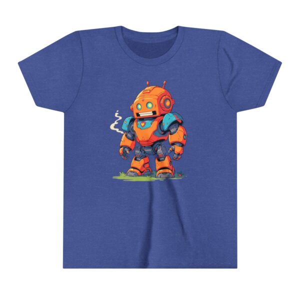 Giant robot illustration on youth short sleeve tee with smoke details