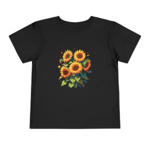 Black toddler short sleeve tee with a cute sunflowers illustration