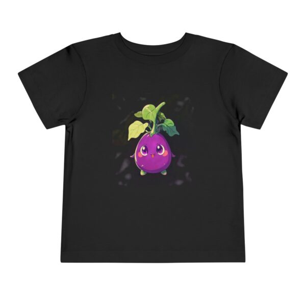 Black toddler short sleeve tee with a cute smiling eggplant character design