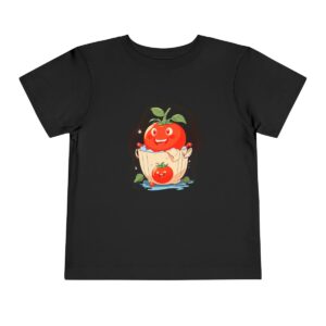 Black toddler short sleeve tee with a cute smiling tomato character design